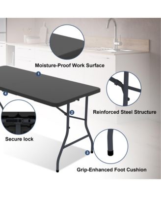 5 Foot Blow Molded Folding Table Foldable Portable Banquet Table Weather Resistant Table for Patio Camping Party Garage