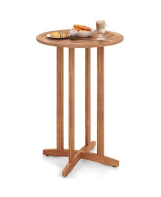 39-Inch Outdoor Acacia Wood Bar Table with Slatted Tabletop