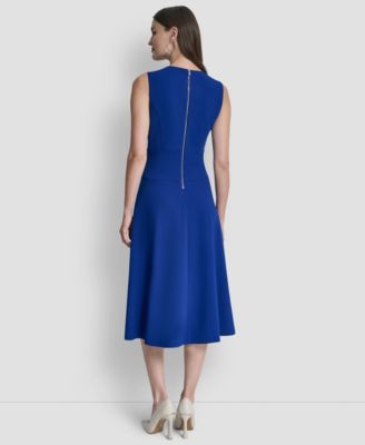 Women's Sleeveless Jewel Neck Fit and Flare Scuba Crepe Midi Dress