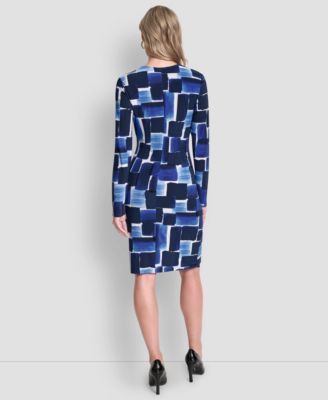 Women's Long-Sleeve V-Neck Faux Wrap Dress