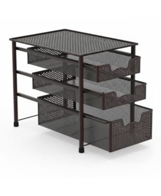 3 Tier White Alloy Steel Sliding Basket Organizer Drawer Cabinet