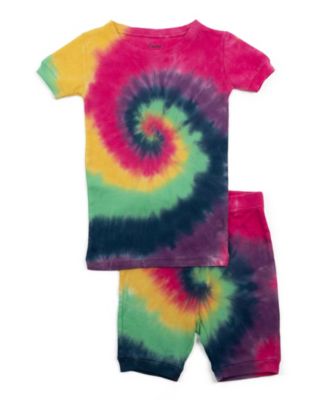 Toddler Matching Family Two Piece Cotton Short Sleeve Shirt and Shorts Tie Dye Pajamas.
