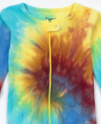 Toddler Matching Family One Piece Footed Cotton Long Sleeve Tie Dye Pajamas.