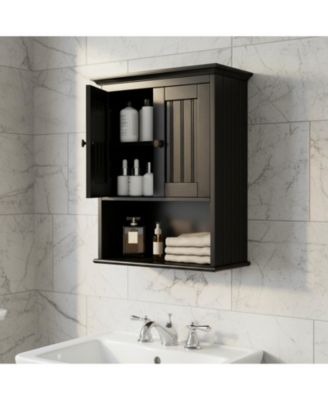 Wood Wall Cabinet Bathroom Storage Rustic Mounted Adjustable Shelf Two Doors Multi Purpose Organizer