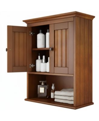 Wood Wall Cabinet Bathroom Storage Rustic Mounted Adjustable Shelf Two Doors Multi Purpose Organizer