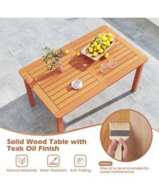 59 in Solid Wood Outdoor Patio Dining Table for 6 with Umbrella Hole