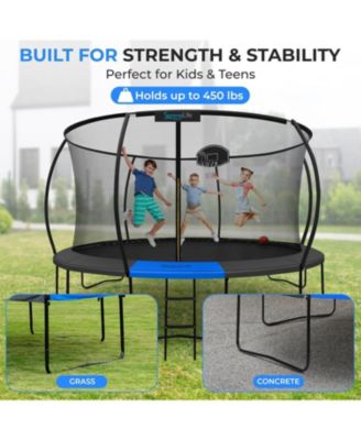 Kids 14ft Pumpkin Recreational Trampoline with Safety Net and Basketball System