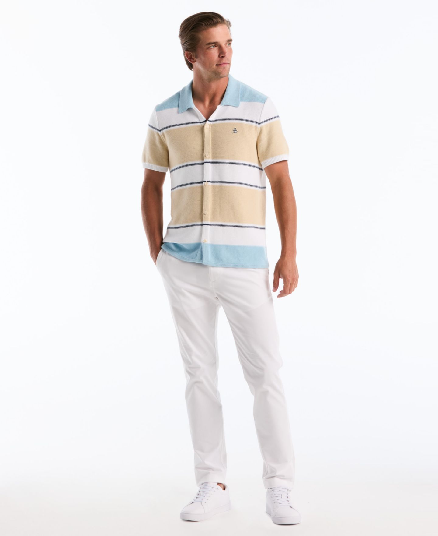 Мужская рубашка Original Penguin Cotton Color-Block Stripe, цвет: Холодный синий — фото 2
