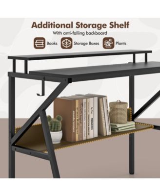 Computer Desk with Monitor Stand and Storage Shelf, Space Saving Desk for Work Study
