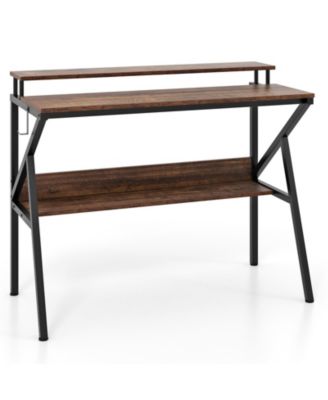 Computer Desk with Monitor Stand and Storage Shelf, Space Saving Desk for Work Study