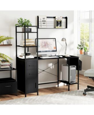 57 in Computer Desk with RGB LED Lights, Power Outlets and Multi-Storage