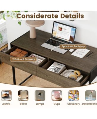 44 in Home Office Computer Desk with 2 Drawers and Metal Frame