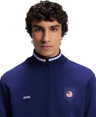 BOSS by Men's Cotton-Blend USA Country-Flag Badge Sweatshirt