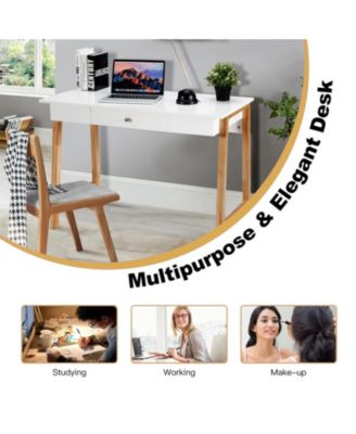 42 in Writing Desk with Storage Drawer and Rubberwood Legs