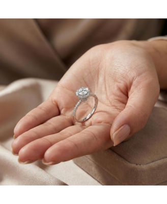 Sterling Silver White Gold Plated Round Clear Cubic Zirconia Solitaire Ring