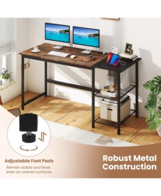 59 in Industrial Computer Desk with Built-in Charging Station and Storage Shelves