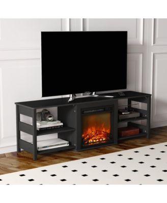 Fireplace TV Stand for up to 75" TV with Storage Shelves, Americano
