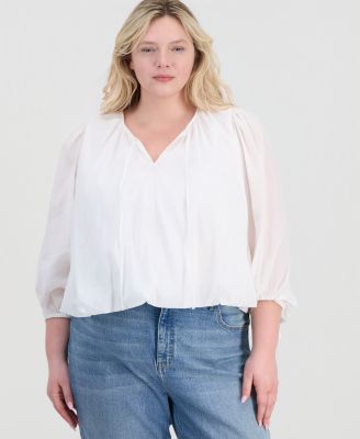 Plus Size Tie-Front Cotton Blouse