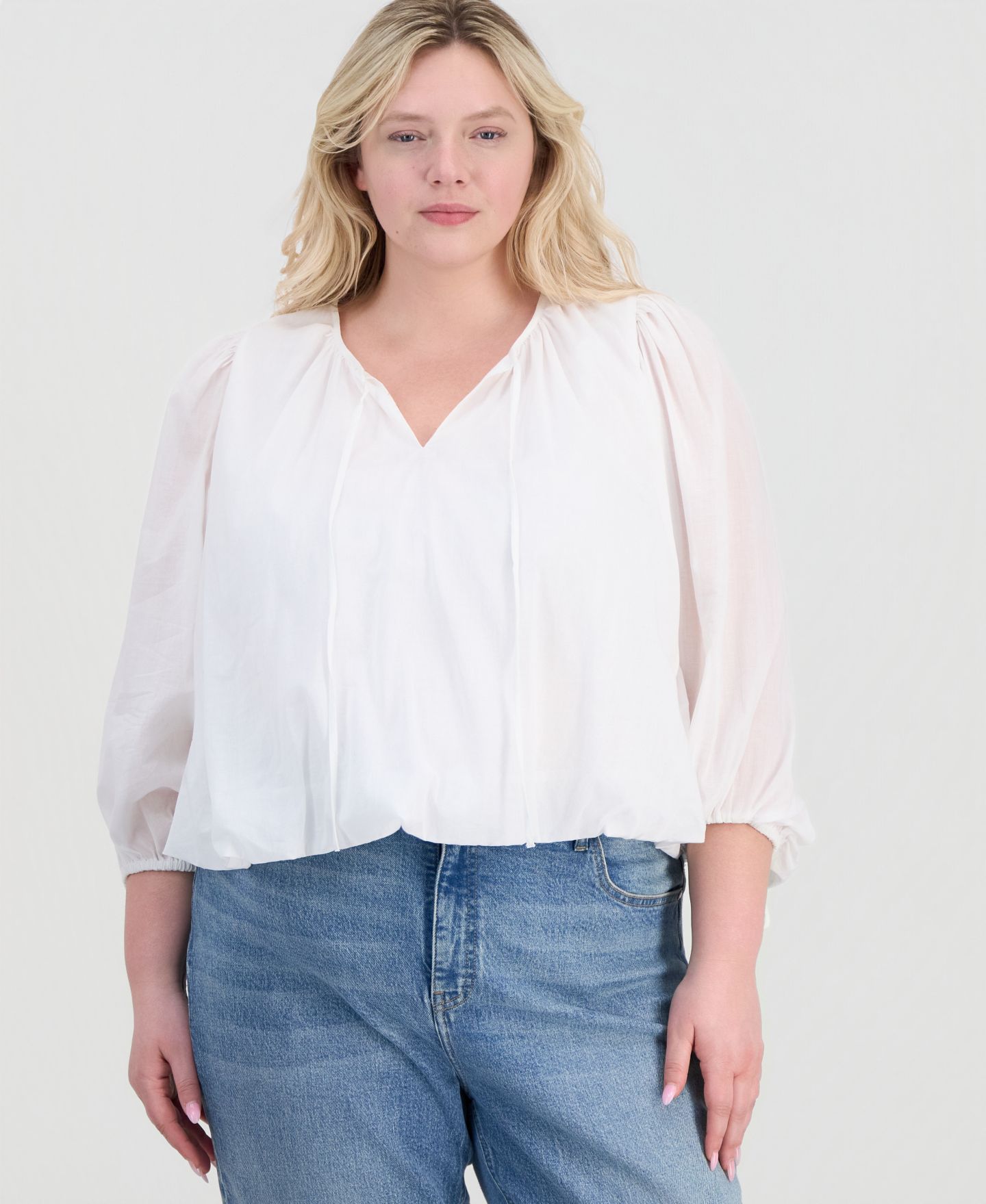 Женская блузка On 34th Plus Size Tie-Front Cotton Blouse, цвет: Яркий белый — фото 1
