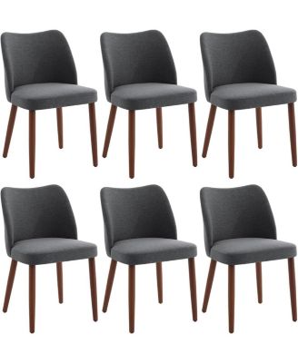 Dining Chair Set of 4, Linen Upholstered Dining Chair with Solid Wood Legs, Wing Backrest, Wooden Kitchen Chair