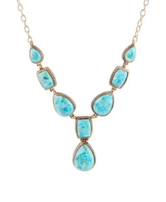 Genuine Blue Turquoise Roped Golden Bronze Y Necklace