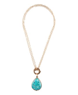 Genuine Blue Turquoise Roped Golden Bronze Pendant Necklace