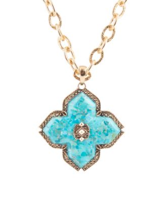 Blue Turquoise Maltese Golden Cross Pendant Necklace