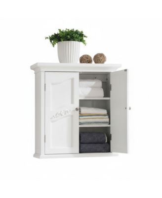 Wooden Over The Toilet Bathroom Cabinet 2 Adjustable Shelves 3 Storage Spaces 2 Glass-paneled Doors Antique Brass Knobs