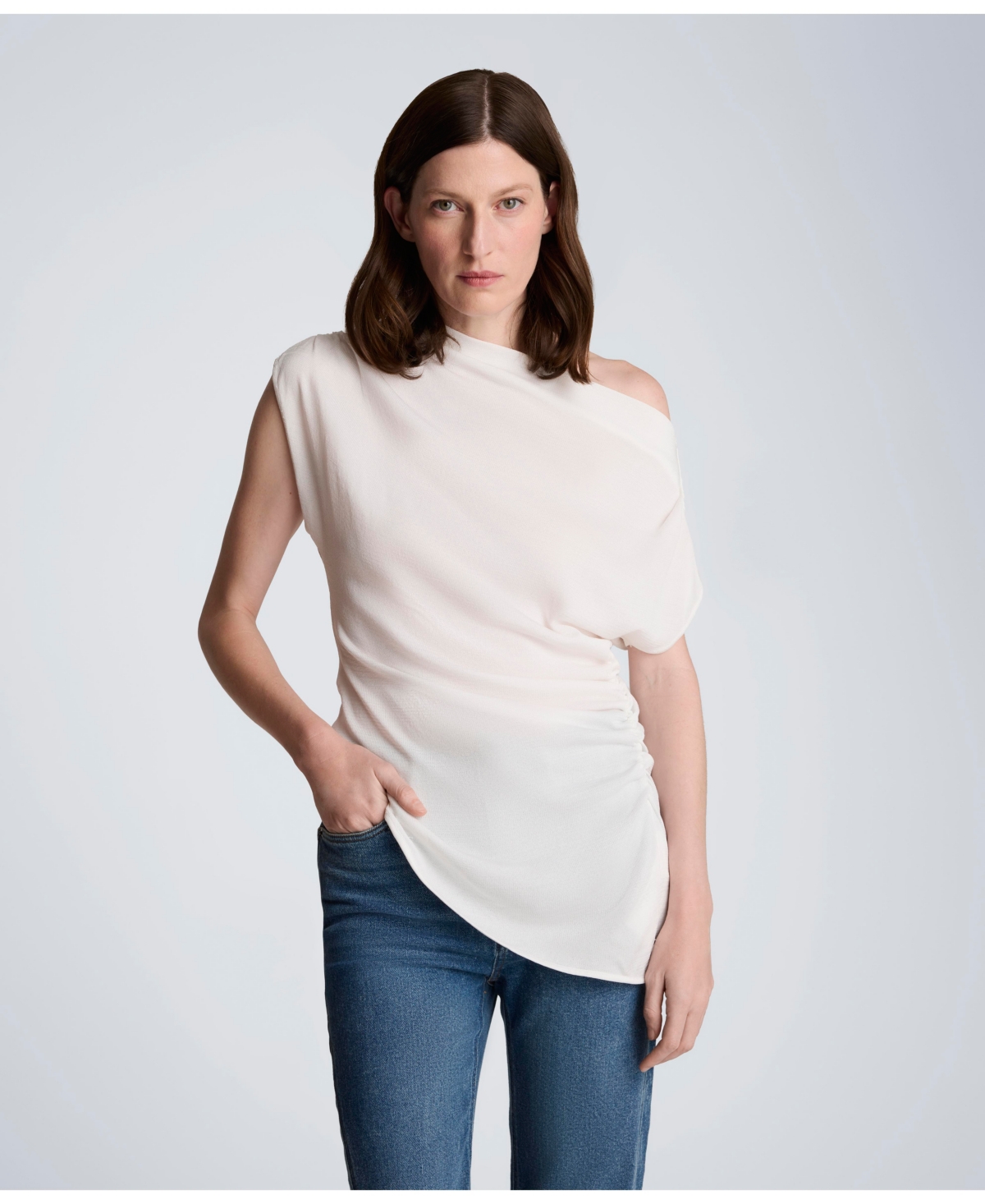 Kenneth Cole Women's Asymmetrical Drape Short-Sleeve Top - Pure White