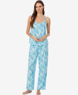 Women's Double-Strap Button-Neck Ankle Pant Pajama Set