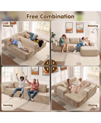 104" No Assembly Required Cloud Sectional Sofa, L-Shape Couch Chaise Lounge with Deep Seat and Wide Armrest for Living Room Bedroom