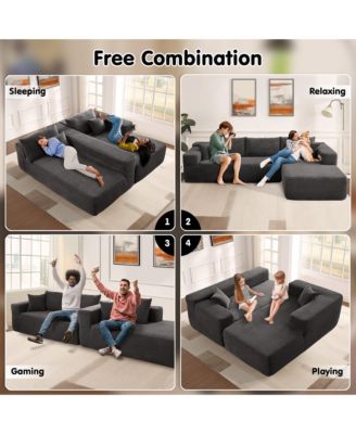 104" No Assembly Required Cloud Sectional Sofa, L-Shape Couch Chaise Lounge with Deep Seat and Wide Armrest for Living Room Bedroom