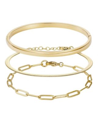 Tarnish Resistant Gold Cuff, Paperclip and Herringbone Chain Bracelet Set