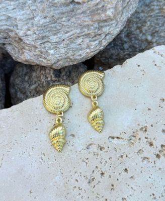 Gold Swirl and Shell Drop Earrings