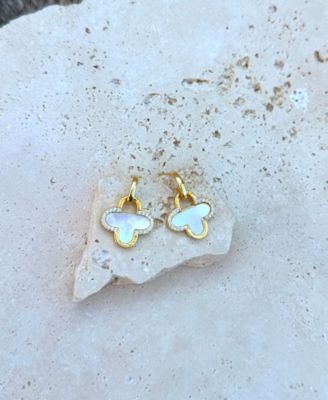 Mother of Pearl Cubic Zirconia Gold Clover Drop Earrings