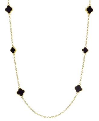 Gold 36" Black Flower Station Necklace