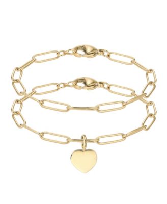 Gold 2-Pc. Heart Charm and Paperclip Bracelet Set