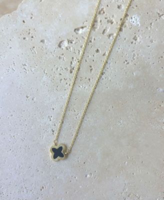 Gold 2-Piece Black Inlay Clover Pendant Necklace and Earrings Set