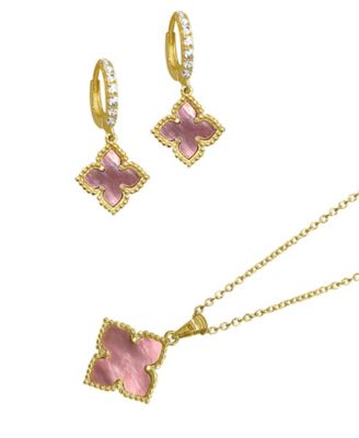 Mother-of-Pearl Gold 2-Piece Pink Flower Set