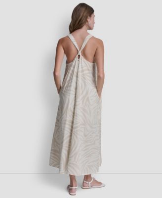 Women's Linen-Blend Knotted Strap V-Neck A-Line Dress
