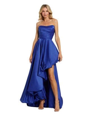 Women's Strapless High-Low Satin Gown with Draped Skirt