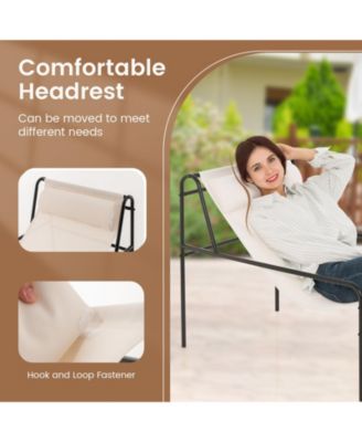2 Pieces Patio Sling Chair Modern Accent Chair w/ Removable Headrest and Sturdy Metal Frame