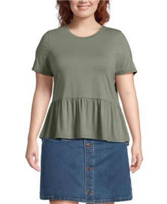 Plus Size Short Sleeve Lightweight Jersey Crew Neck Peplum Tee
