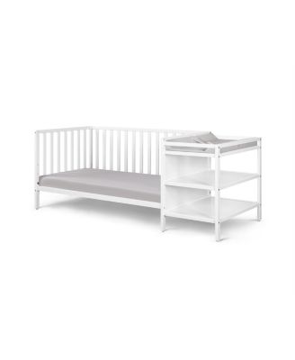 3 in 1 Convertible Crib and Changing Table Combo White Solid Wood with Storage Shelves