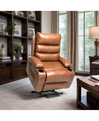Power Lift Recliner Chair for Elderly with Heat and Massage, Faux Leather Electric Reclining Chair with Remote Control.