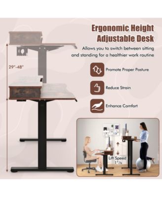 Height Adjustable Electric Standing Desk with Two Drawers