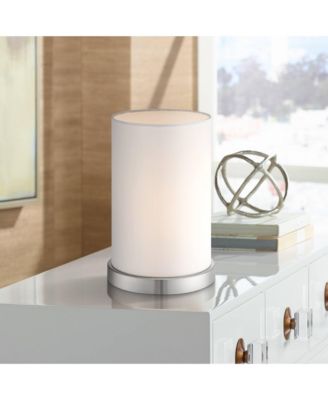 Modern Desk Table Lamp High Silver Metal Fabric Cylinder Shade for Bedroom Bedside Office