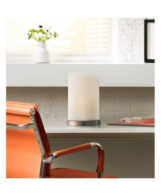 Modern Desk Table Lamp High Silver Metal Fabric Cylinder Shade for Bedroom Bedside Office