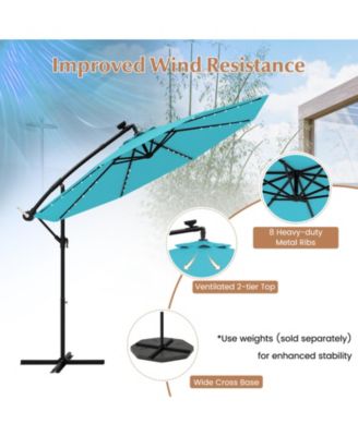 10 ft Solar LED Offset Umbrella with Lights and Cross Base