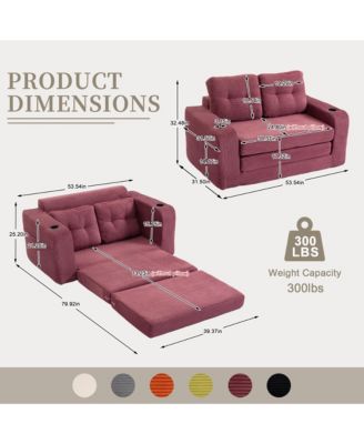 Multi-use Convertible Sofa Bed, Boneless Corduroy Loveseat Floor Couch with Cup Holders and Pillows, Modern Sofa Bed for Living Room
